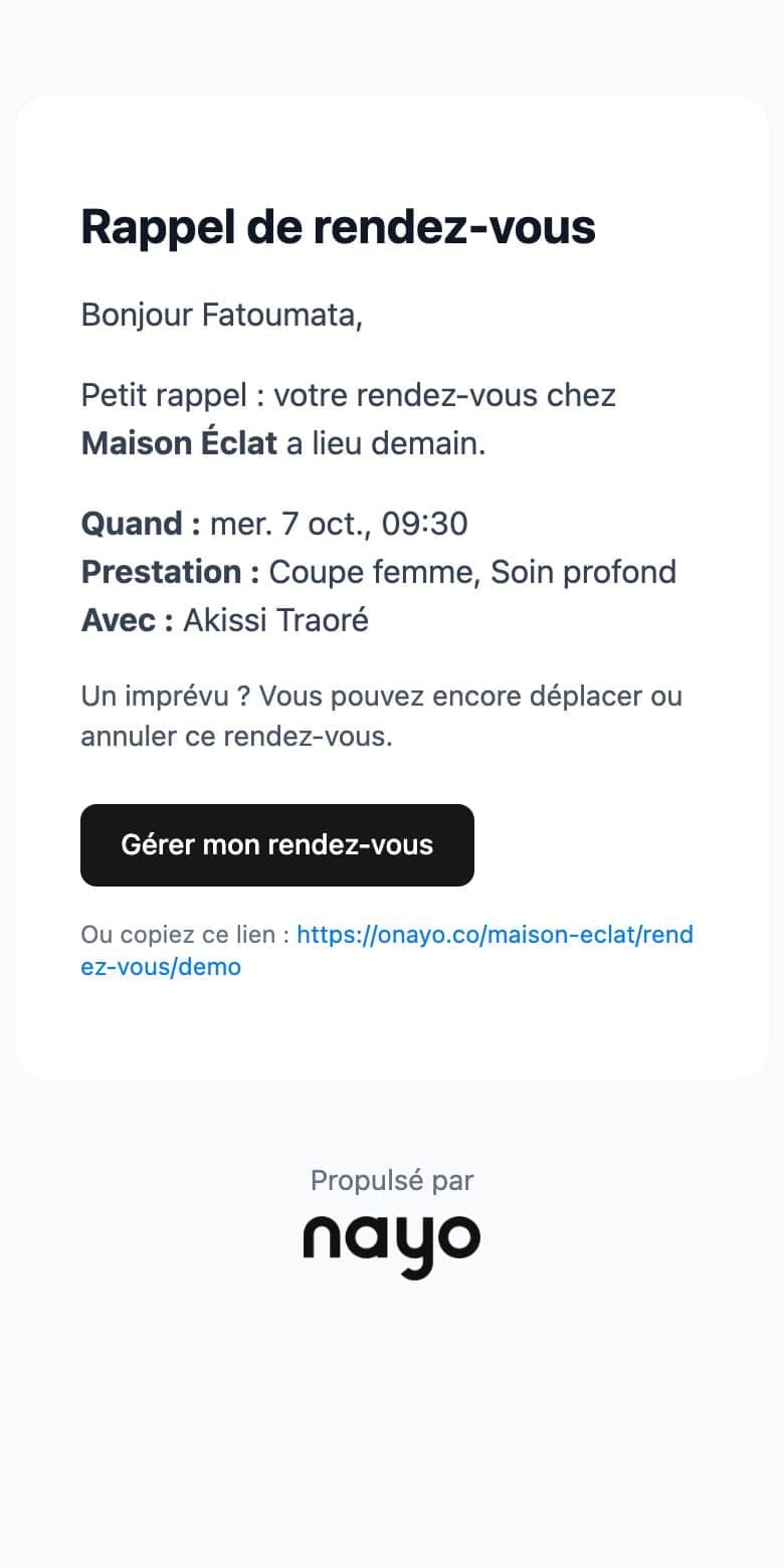 E-mail de rappel de rendez-vous